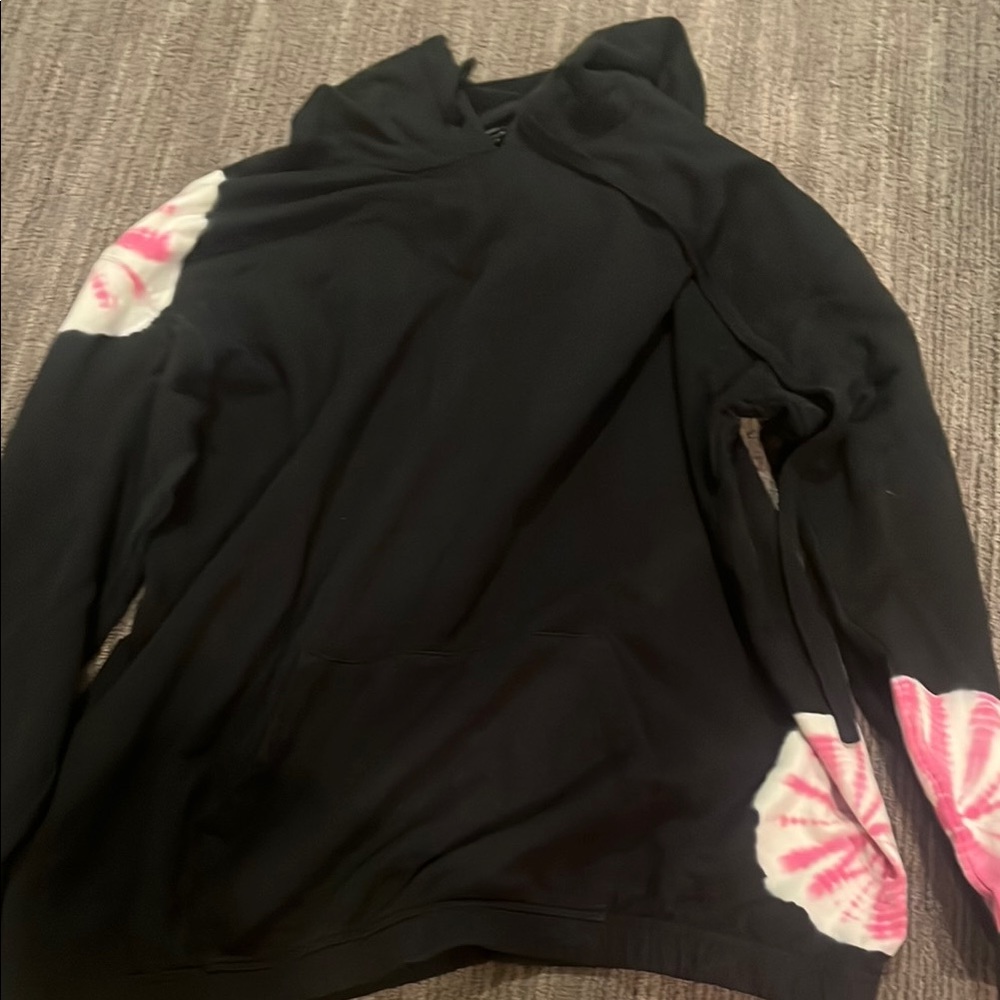 Splendid Black and Pink Cowl Neck Sweater with Floral Accents